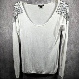 EXPRESS EMBELLISHED Rhinestone Shoulder Women’s Sweater Sz S/P Long Sleeve Rayon